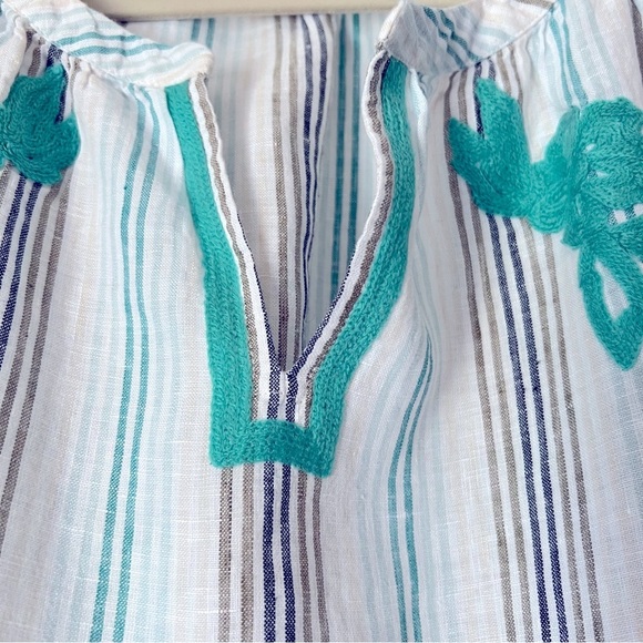 J. Jill Love Linen Striped Embroidered Relaxed Fit Blouse Classic Chic Summer - Picture 4 of 11